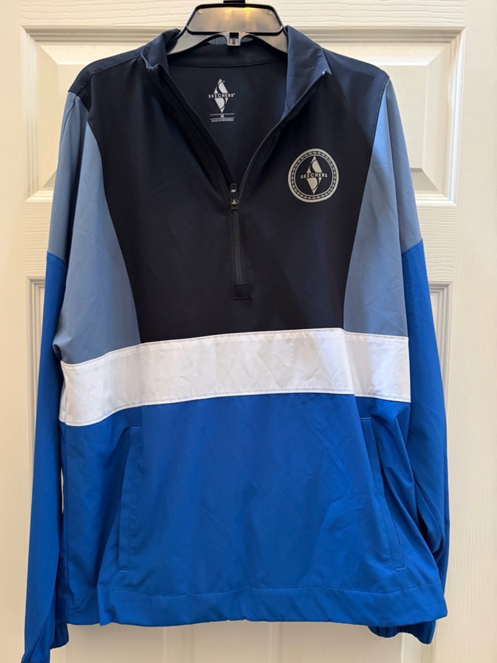 Skechers Men’s Navy, Light Blue & Royal Blue Colorblock Quarter-Zip Jacket